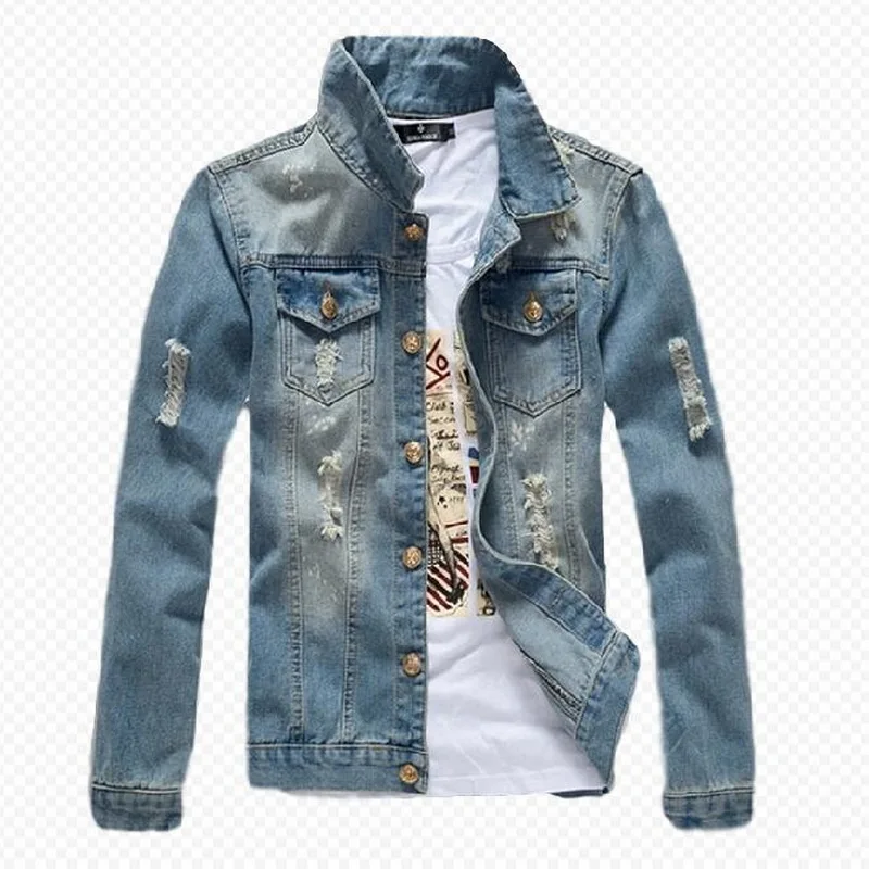 Азия Размеры Для мужчин джинсовая куртка мужской Ковбойская мыть ковбойская