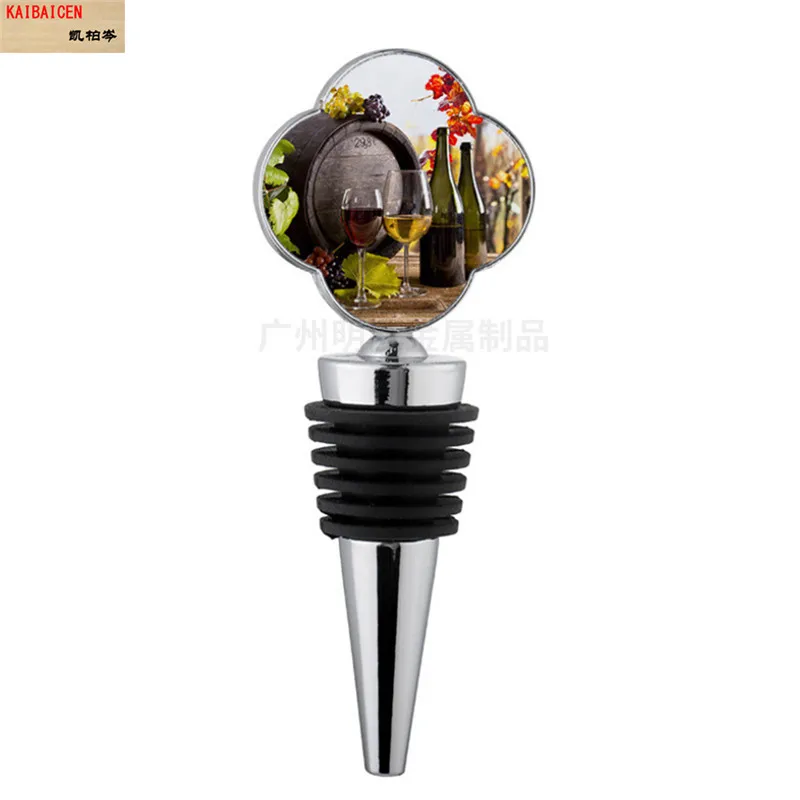 20개/묶음 와인 병 마개 블랭크 승화 아연 합금 병 마개 열전사 프린트 DIY 프린트