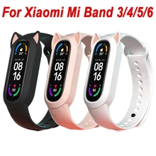 

For Xiaomi Mi Band 6 5 4 3 Silicone Wristband Strap Bracelet Replacement MiBand 6 5 Wrist TPU Cat Ear Strap for Xiaomi Band 4 5