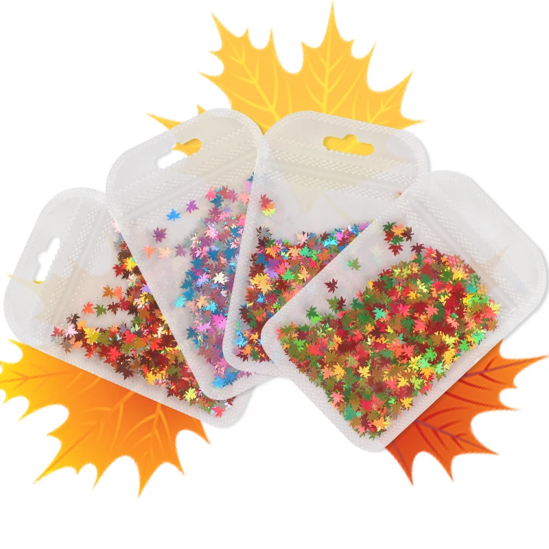4 Bags Sparkly Fall Maple Leaves Holographic Sequins Kit For Nail Art Decorations Chameleon Glitter Flakes Design Christmas | Красота и