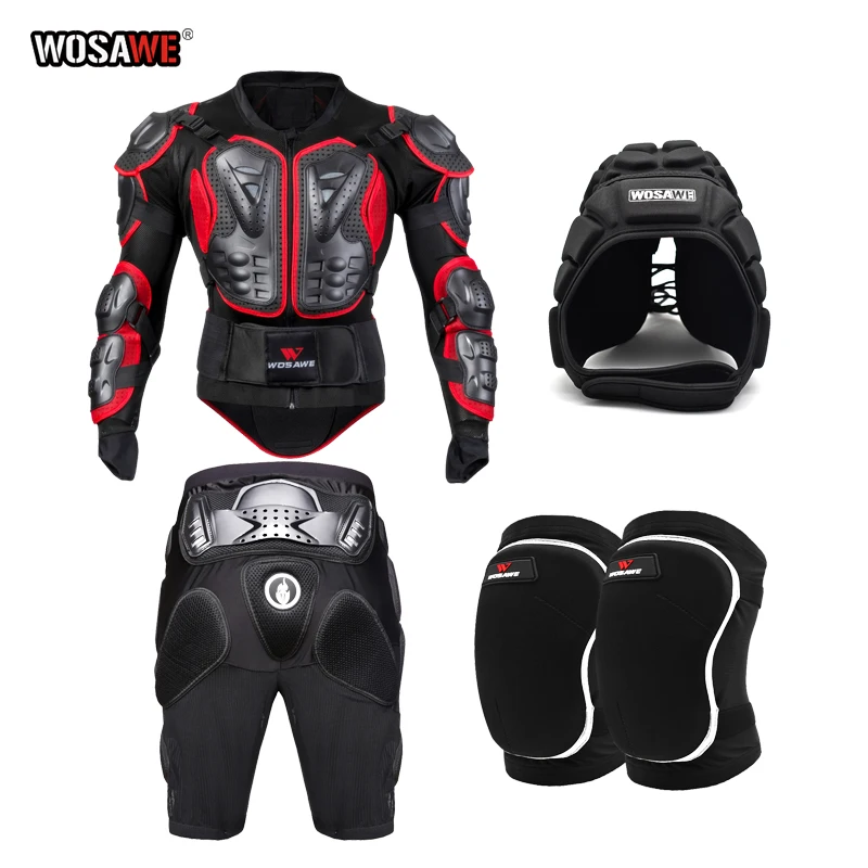 WOSAWE мотоциклетная куртка мужская мотоциклетная Броня полное тело мотокросса Защитное снаряжение мото наколенники шлемы защита - Цвет: R set