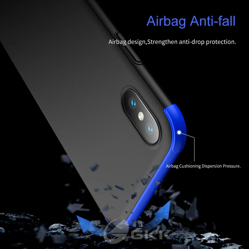 Оригинальный чехол GKK для iPhone X XS полноразмерный Матовый Жесткий из ПК с мягкими