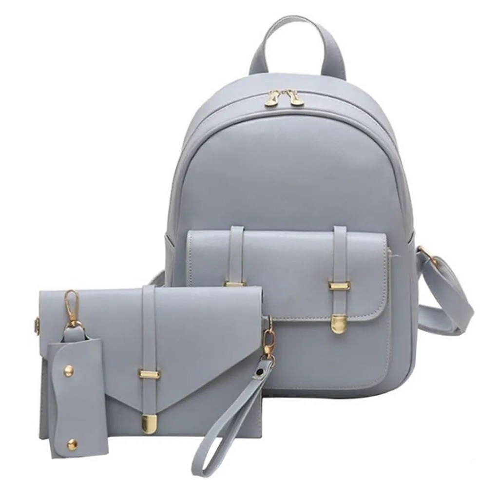 

Women Backpack Leather Female Backpacks Solid Color 3-piece Set Backpack Student Shoulder Backpacks Casual Outdoor Travel Bags