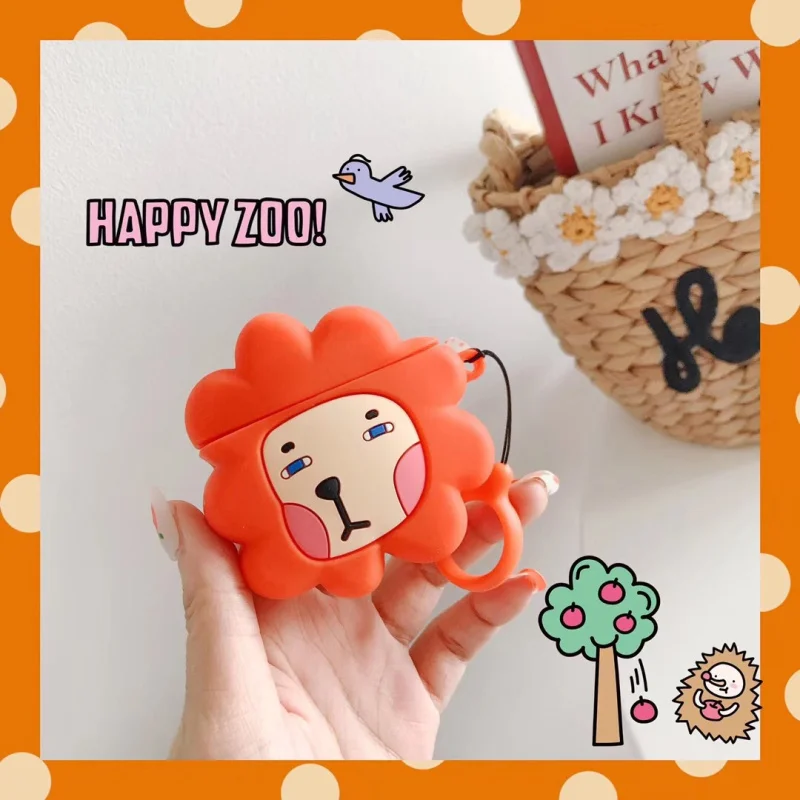 

Earphone Case For Apple AirPods Case Cartoon Lion Silicone Cover For Air Pods Earpods Charging box protective case With pendant