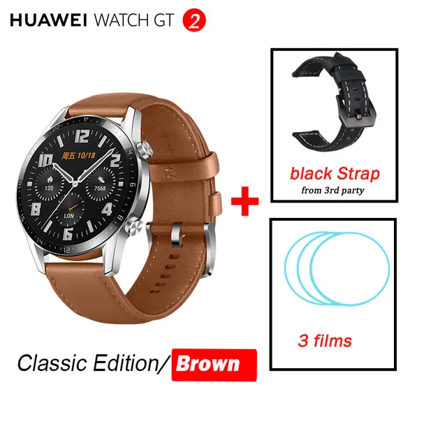 Huawei Watch GT 2, умные часы, измеритель уровня кислорода в крови, spo2, Bluetooth, умные часы, 5,1, для телефонных звонков, трекер сердечного ритма, для Android, iOS - Цвет: Brown n Black Starp