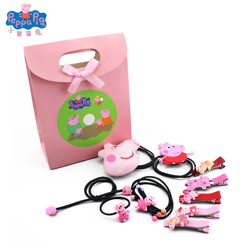 

Fashion Peppa Pig New Girl Hairpin Rope Set Cartoon Action Figure Cute Children's Headdress Birthday Gift