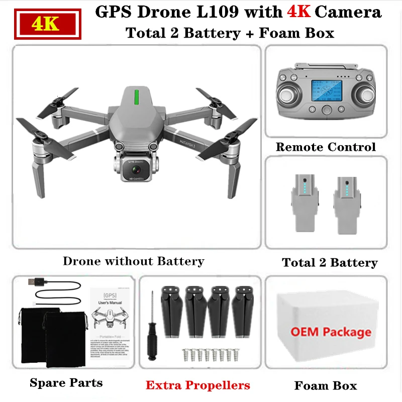 Gps Дрон с 5G Wifi FPV 4K HD камерой бесщеточный Квадрокоптер 25 минут время полета складной Дрон L109 VS F11 SG906 K1 - Цвет: 4K-Foam Box-2