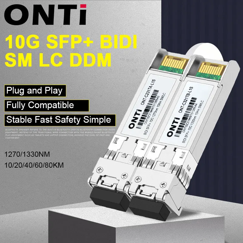 ONTi-Módulo BIDI SM LC WDM SFP +, 10G, 1270/1330nm, modo único, 10-80KM, módulo de fibra óptica Compatible con el interruptor Cisco