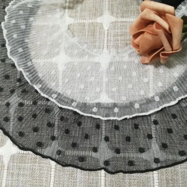 1M-Pleated-White-Black-Lace-Fabric-7cm-Guipure-Dot-Lace-Trim-Applique-Collar-Mesh-Lace-Ribbon (1)