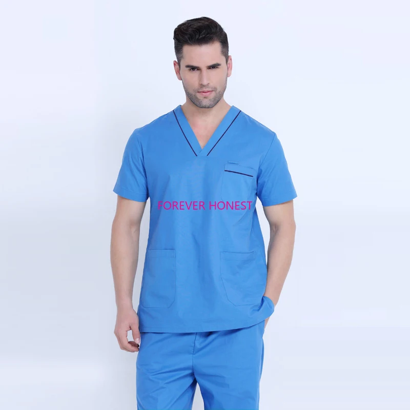 Plug Size Medical Suit for Men Short Sleeve Nursing Scrubs Cotton Veterinary Workwear Doctor Coveralls Surgical Pants Dentistry