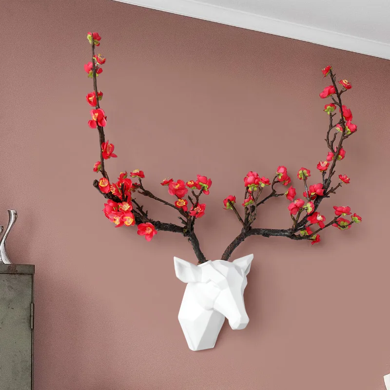 Deer head With Flower Antler 3d Wall Decor Modern Animal Hear home Decorations Abstract Sculpture wall Statue for Gift Deer head With Flower Antler 3d Wall Decor Modern Animal Hear home Decorations Abstract Sculpture wall Statue for Gift