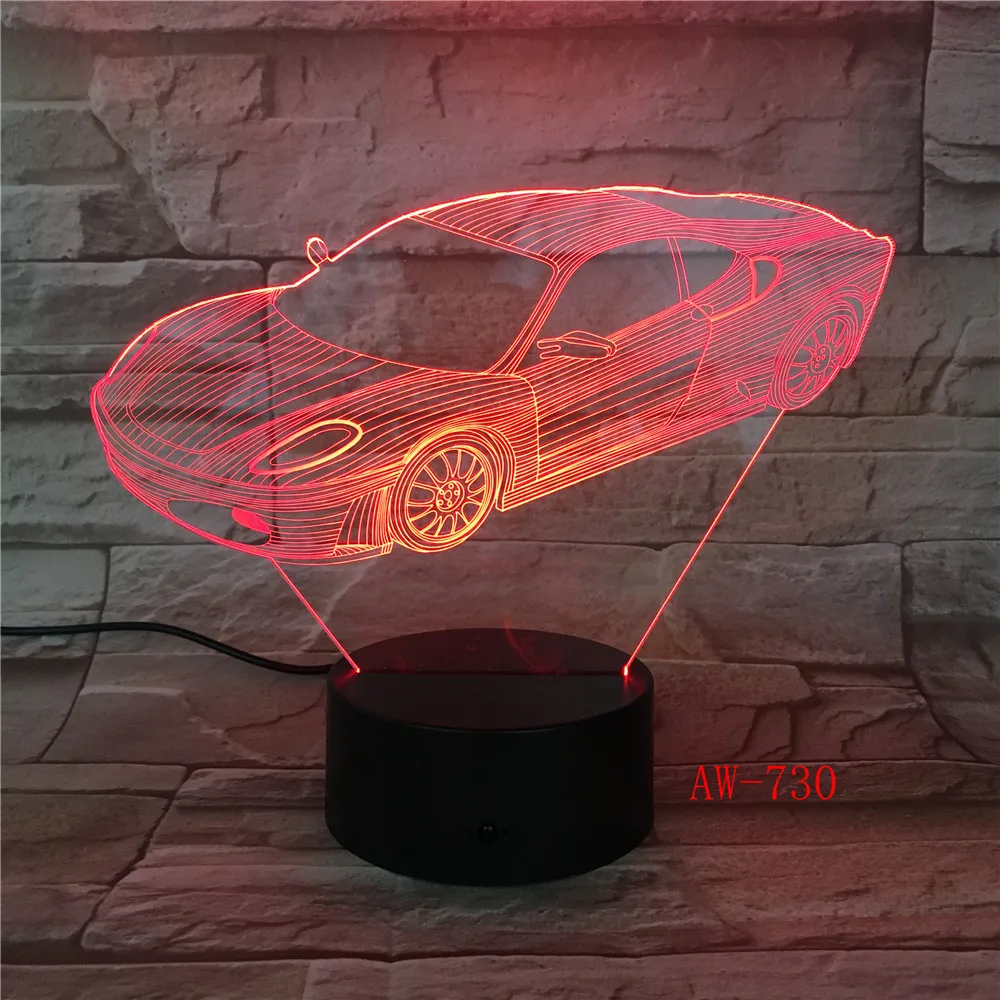 Модель автомобиля светодиодный 3D лампа USB Иллюзия красочная настольная лампа детская спальня ночник домашняя атмосферная лампа офисная AW-720