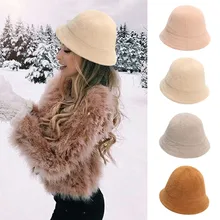 Зимняя шапка-ведро из искусственного меха для женщин и девушек, модная однотонная утолщенная мягкая теплая шапка для рыбалки, шапка для отдыха на открытом воздухе, женская панама