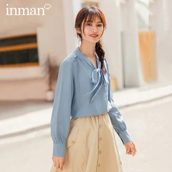 

INMAN 2020 Spring New Arrival Literary Pure Color Lace-up Bowknot Leisure Long Sleeve Blouse