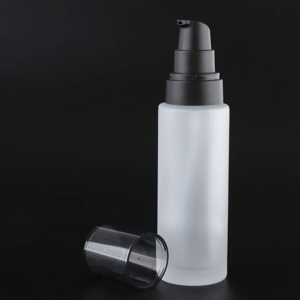Empty Frosted Glass Pump Bottle Matte Lotion Bottle Refillable Container for Travel, Cosmetics, Aromatherapy and more