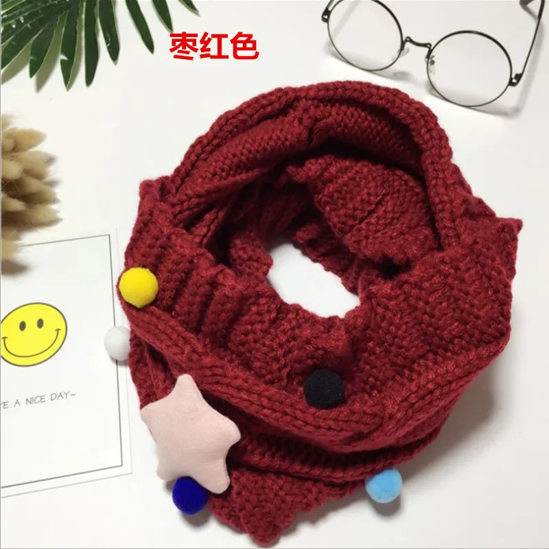 Милый Звездный Детский шарф Pum вязаные шарфы для девушек зимние уплотнительные хомут для шеи теплые аксессуары для одежды - Цвет: Jujube red