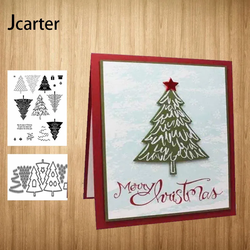 

Merry Christmas Tree Metal Cutting Dies and Rubber Stamps for Scrapbooking Stencil DIY Album Making Template Decor Model Craft