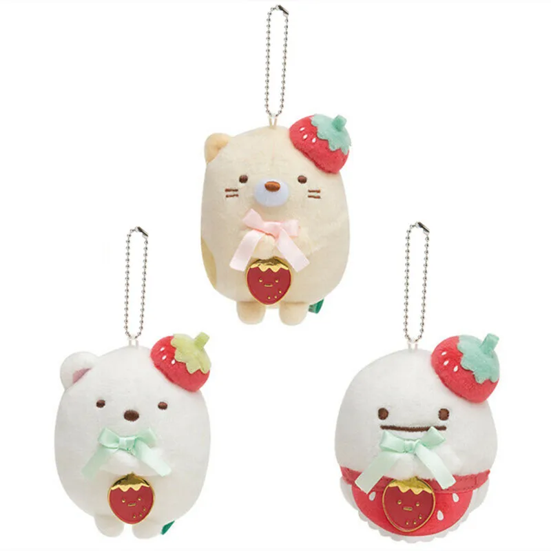 

Плюшевый брелок Sumikko Gurashi в виде клубники, брелок для ключей Shirokuma Neko Cat Kawaii милые брелоки, детские игрушки для девочек, маленький подарок