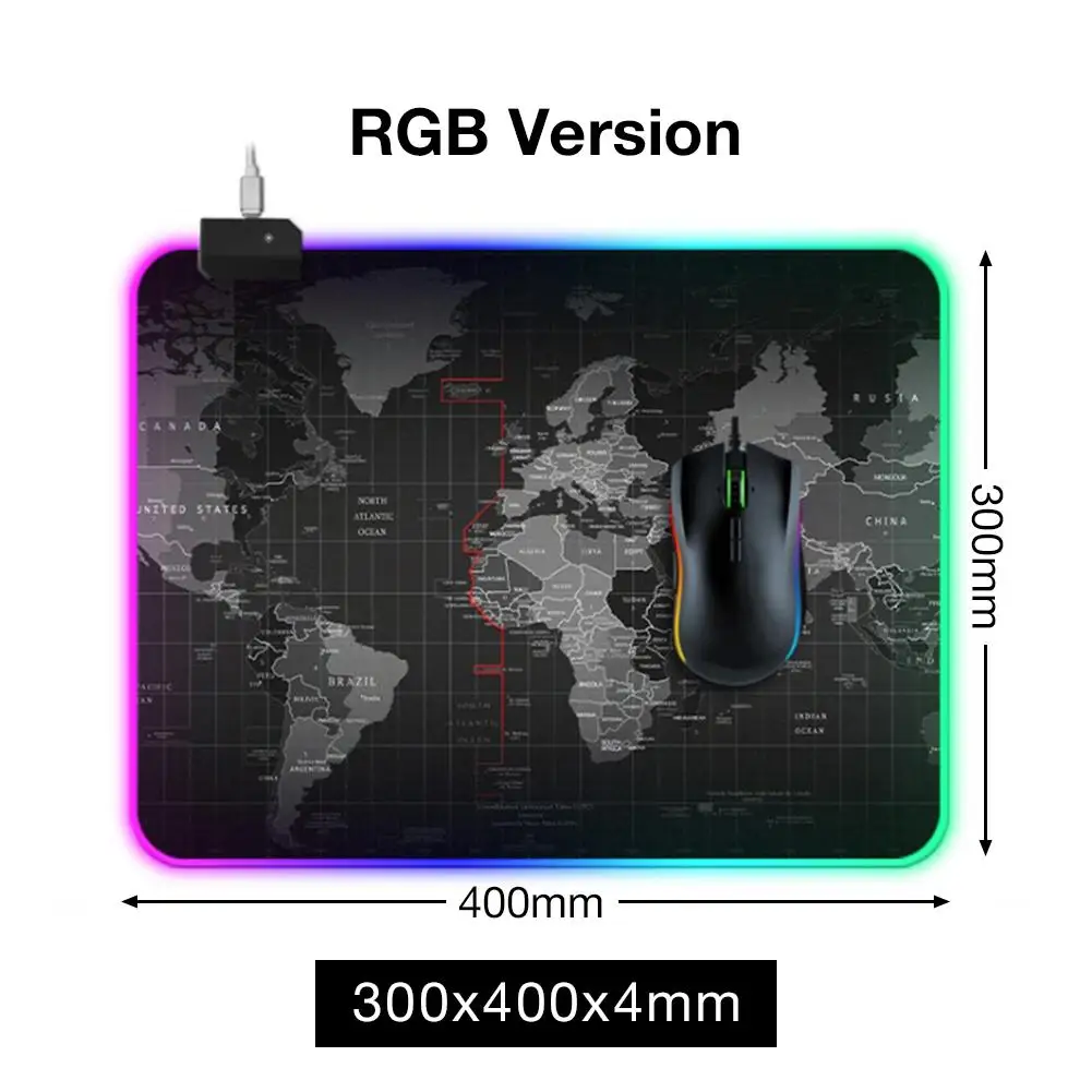 300 400 4 Игровой коврик для мыши светодиодный освещение карта мира RGB светодиодный мышь с подсветкой коврик для ПК ноутбука настольная доска для ключей коврик для мыши Компьютерная площадка - Цвет: 300 400 4