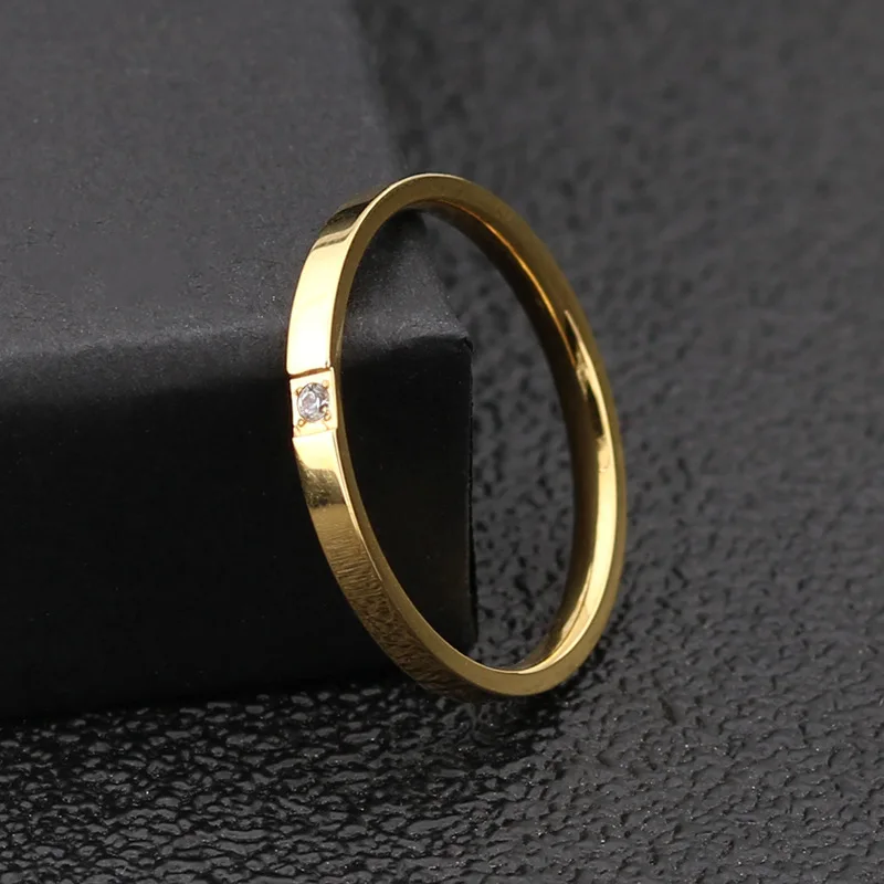 Top Quality Concise Zircon Wedding stainless steel material Rose Gold Steel color Ring Never Fade Jewelry | Украшения и
