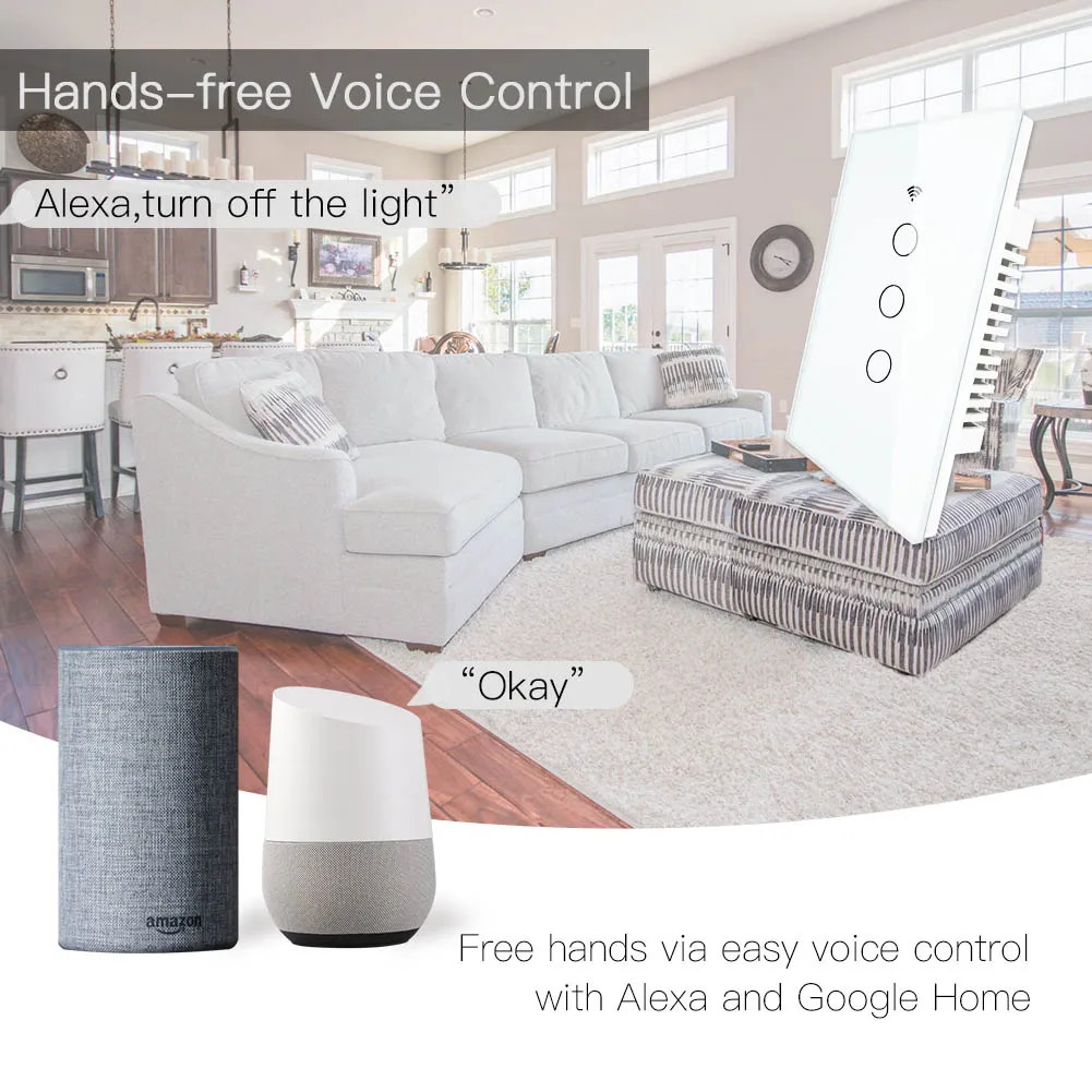 Умный настенный сенсорный выключатель, стеклянная панель, WiFi, RF433, беспроводной, умный, жизнь, приложение Tuya, дистанционное управление, работает с Alexa Google Home, 3 комплекта