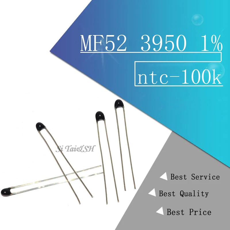 100pcs ntc-mf52at ntc thermistor temperature sensor 100k MF52AT MF52 3950 100 k ohm 1% ntc-100k/3950 | Электронные компоненты и