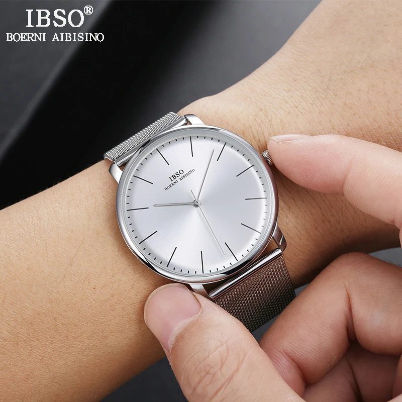 IBSO Brand Couple Quartz Watch Set with Box Simple Wristwatch for Women and Women Valentine's Day Present Birthday Gift