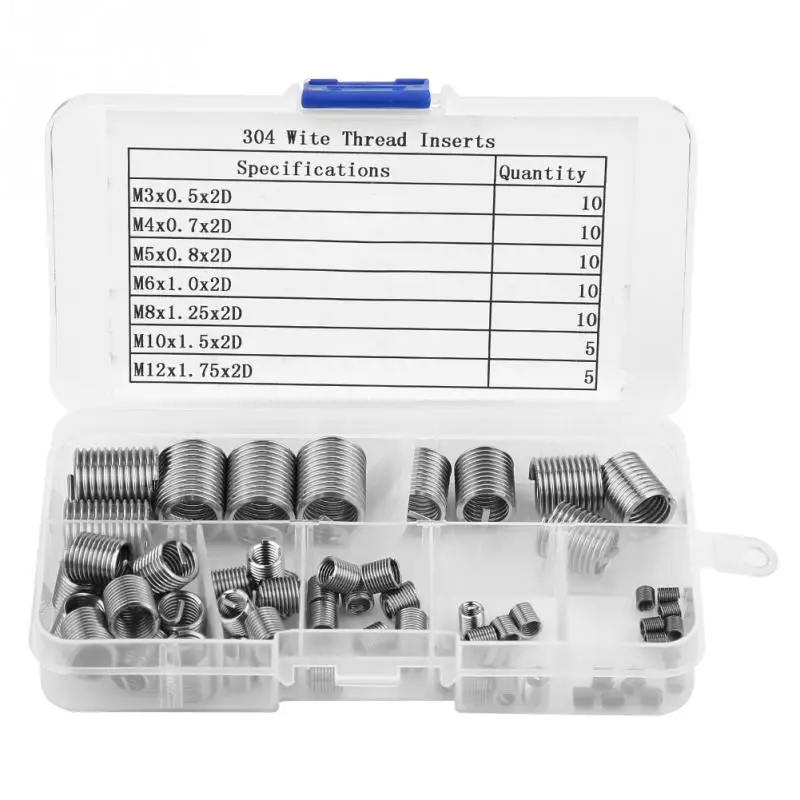 60pcs M3 M4 M5 M6 M8 M10 M12 Stainless Steel Coiled Wire Insert Helical ...