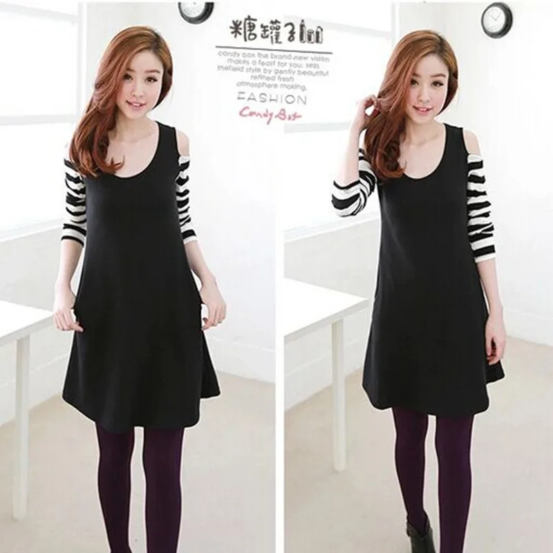

2019 Autumn And Winter Korean-style White T-shirt Student Long Sleeve Slim Fit Spring And Summer Short Sleeves Striped Sleeve of
