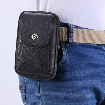

Men Mobile Phone Pouch Sport Waist Bag Pocket Fanny PU Leather Outdoor Pack for Outdoor Travelling Business Decor
