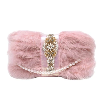 

Ladies Pearl Plush Bag Banquet Clutch Shoulder Messenger Bag Wedding Clutch