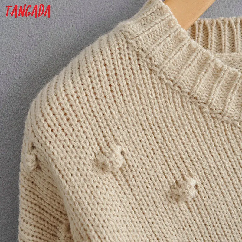 Tangada, женские вязаные свитера больших размеров с украшением в виде шариков, повседневные женские модные пуловеры с длинным рукавом, зимние Стильные топы QJ33