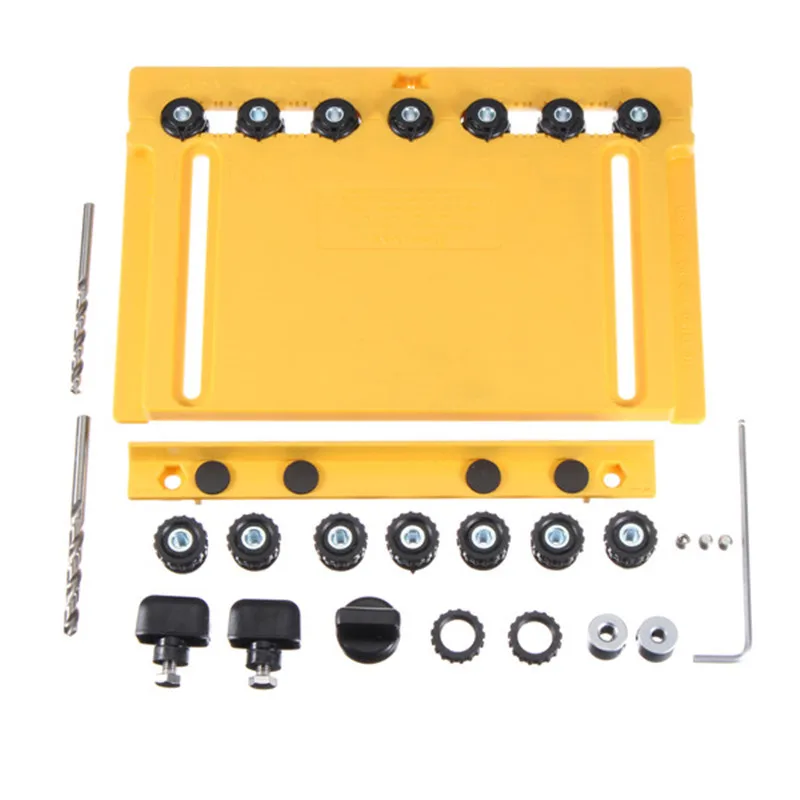 

Yellow Woodworking 2 In 1 Cabinet Hardware Jig and Shelf Pin Drilling Jig with 5mm 6mm Drill Bits Set for Hand Woodworking Tool