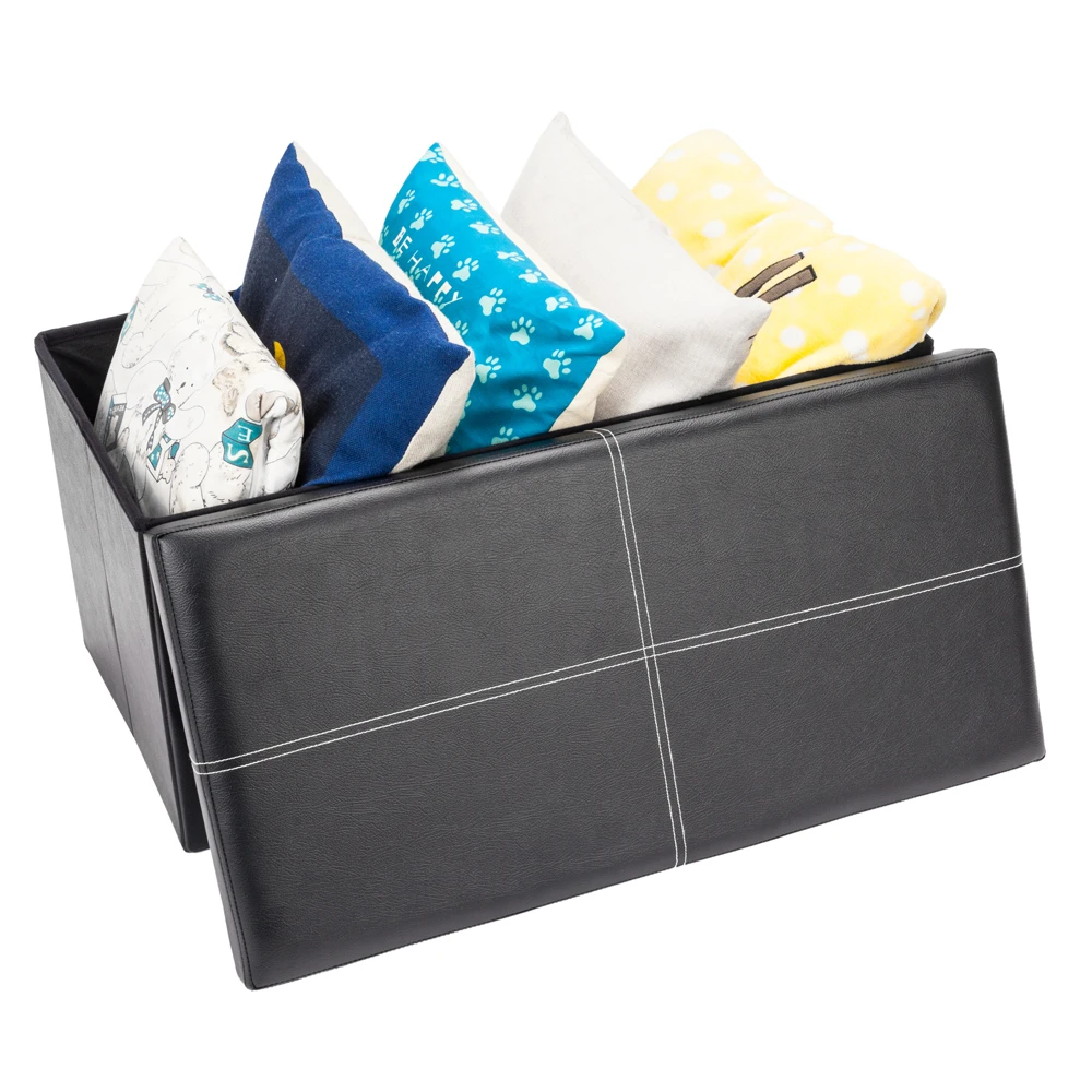

Practical PVC Leather Rectangle Shape Surface with Line Footstool Black