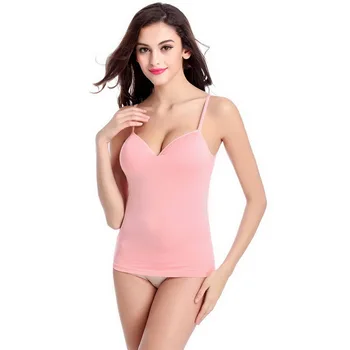 

2020 Women Summer Sexy Camisole Female Crop Tops Cotton Women Sleeveless Adjustable Built In Vests Pad Solid Female Tank Vest