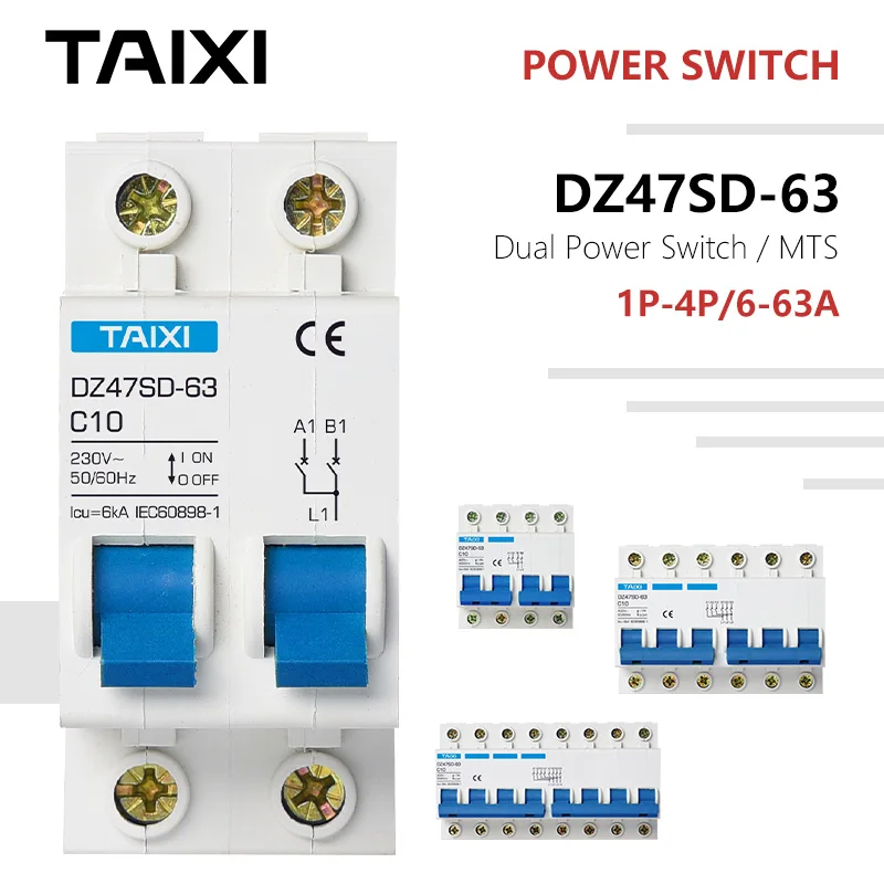 

Dual Power Transfer Manual Switch Differential Circuit Breaker Power Protector Photovoltaic-Solar-Power Mini MTS 220V 50/60Hz