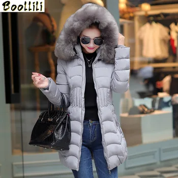 

Boollili Wadded Jacket Women Parkas 2020 Hooded Imitation Fur Collar Warm Padded Cotton Winter Coat Women Plus Size 4XL 4 Color