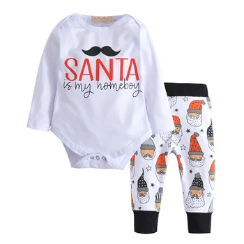 

Autumn Christmas Baby Boy Girl Clothes Newborn Toddlers Cotton Long Sleeve Romper+Santa Claus Pants 2Pcs Set Baby Clothing