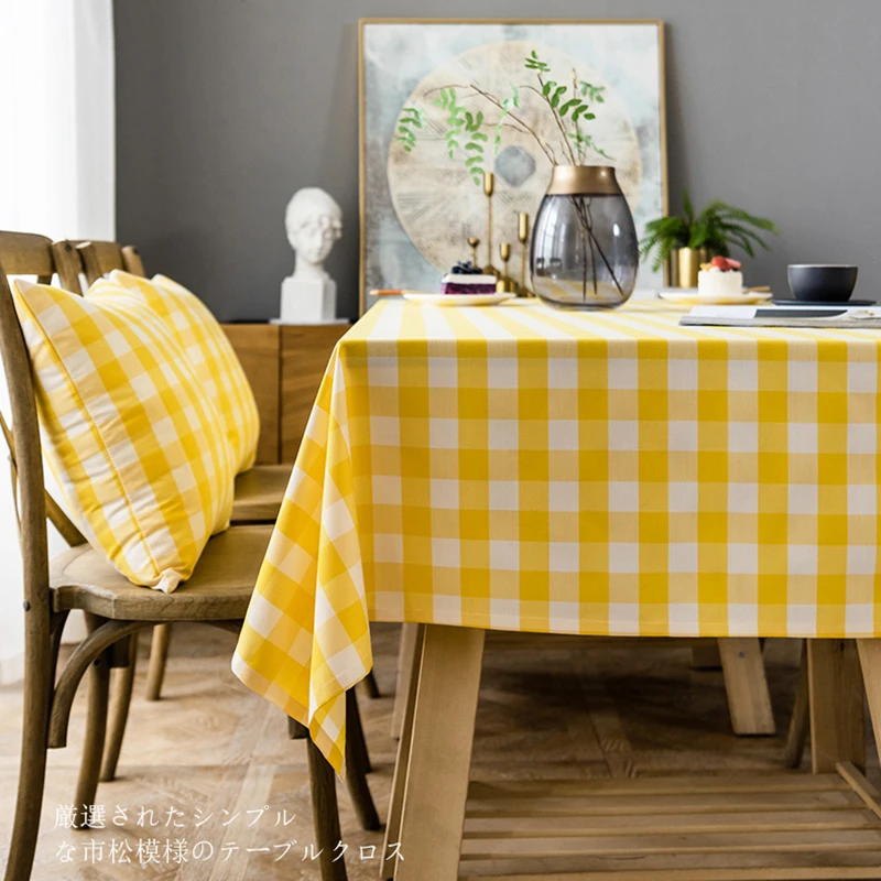 Tovaglia di lino a quadri scozzese giallo Vintage rettangolare nordico  semplice bordo in pizzo partito Hotel banchetto sala da pranzo decorazioni  per la casa mensola|Tovaglie| - AliExpress