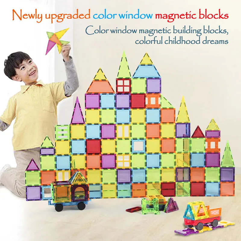Goedkoop 18 56PCS Big Size Transparant Magnetische Designer Bouw   Building Toy Effen 3D Magneten Magnetische Blokken Speelgoed Voor kinderen