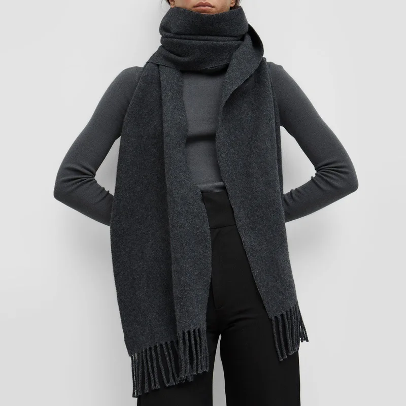 Women Wool Blend Knit Tassels Large Scarf 2021 Autumn Winter Fashion Ladies Scarves Female Shawl | Аксессуары для одежды
