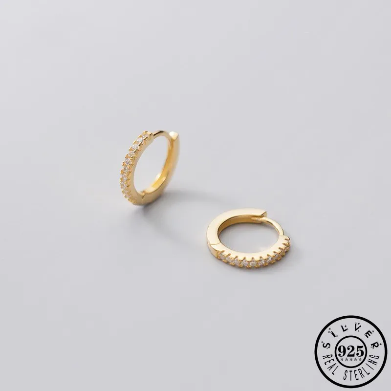 Trendy Mens Gold Color Round Circle Kpop Ear Rings 925 Sterling Silver Cubic Zirconia Small Huggie Hoop Earrings for Women | Украшения и