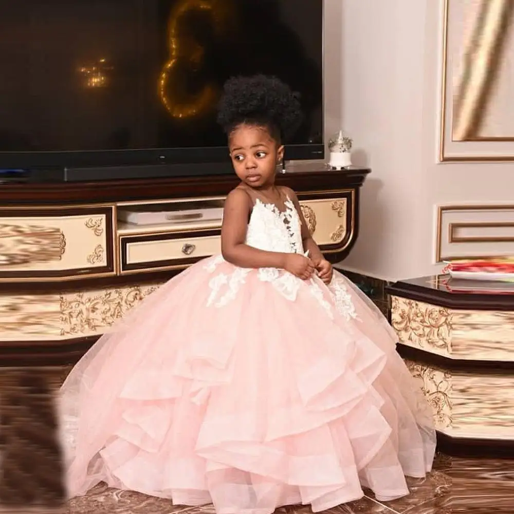 

Платье детское кружевное с аппликацией, длинное бальное платье со шлейфом и цветочным рисунком, одежда для свадьбы и первого причастия