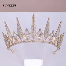 Свадебные диадемы с кристаллами и бусинами, золотые/Серебристые Металлические Свадебные аксессуары, короны для дня рождения, головной убор принцессы SQ411