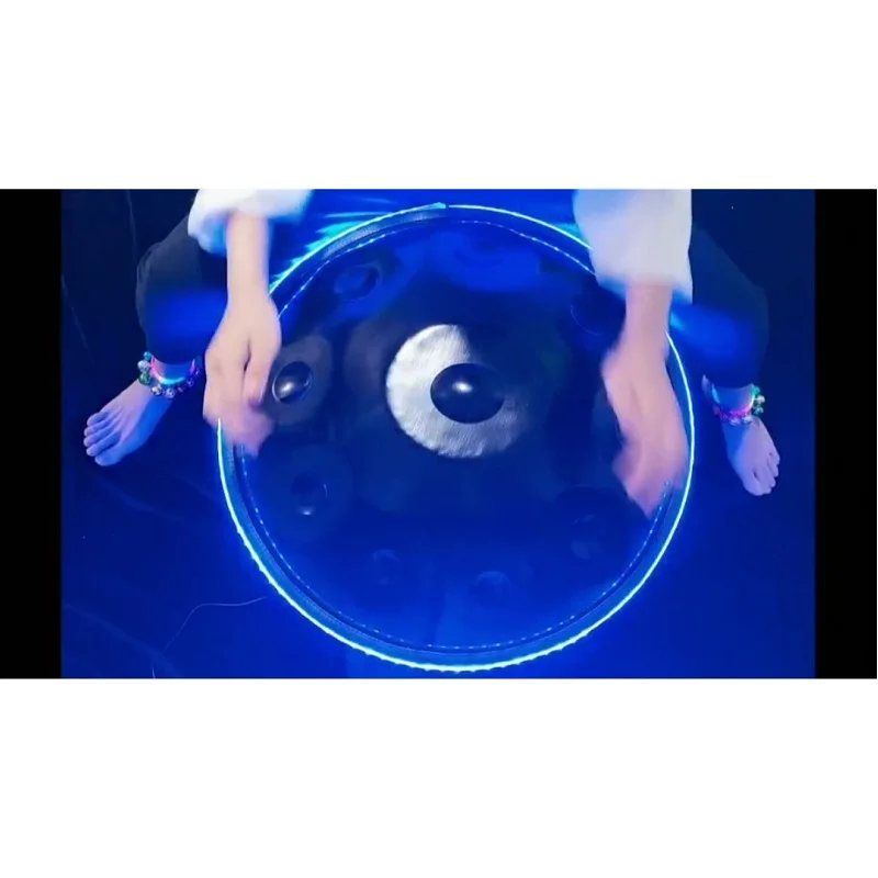 Luminous Handpan Drum Luminescent UFO Handpan Drums 9 Or10 Notes Nitrided Steel Percussion Musical Instrument 22 Inch Bluetooth