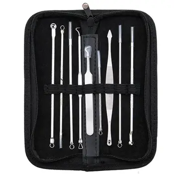 

9 Pcs/Set Stainless Steel Acne Needle Strong Sturdy Needle Protective Rubber Sleeve Remove Blackheads Pimple Squeeze Acne Tool