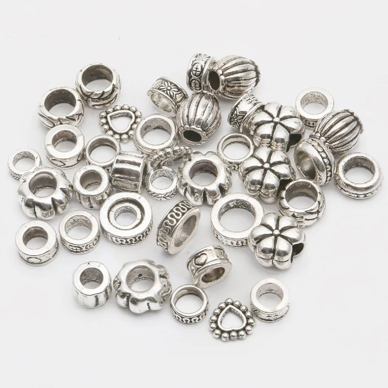 

2016 Mix Style Antique Silver Plated Zinc Alloy Big Hole Charms Beads fit bracelet DIY Jewelry making