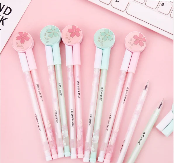 Wholesale Gel Pen Creative Cherry Blossom Penalty Neutral Pen 0.5mm Students Stationery Writing Tool Office Supplies GP578
