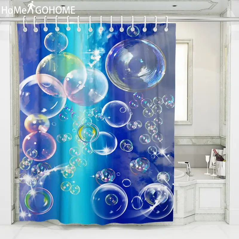 

Romantic Blisters Blue Gradient Shower Curtain 3D Bath Curtains Waterproof Fabric Washable Bathroom Shower Curtain Screen Large