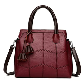 

HBWJ Luxury Women Shoulder Bags Designer High Quality Soft Burgundy PU Leather Handbags Purse Female Shoulder Crossbody Bags